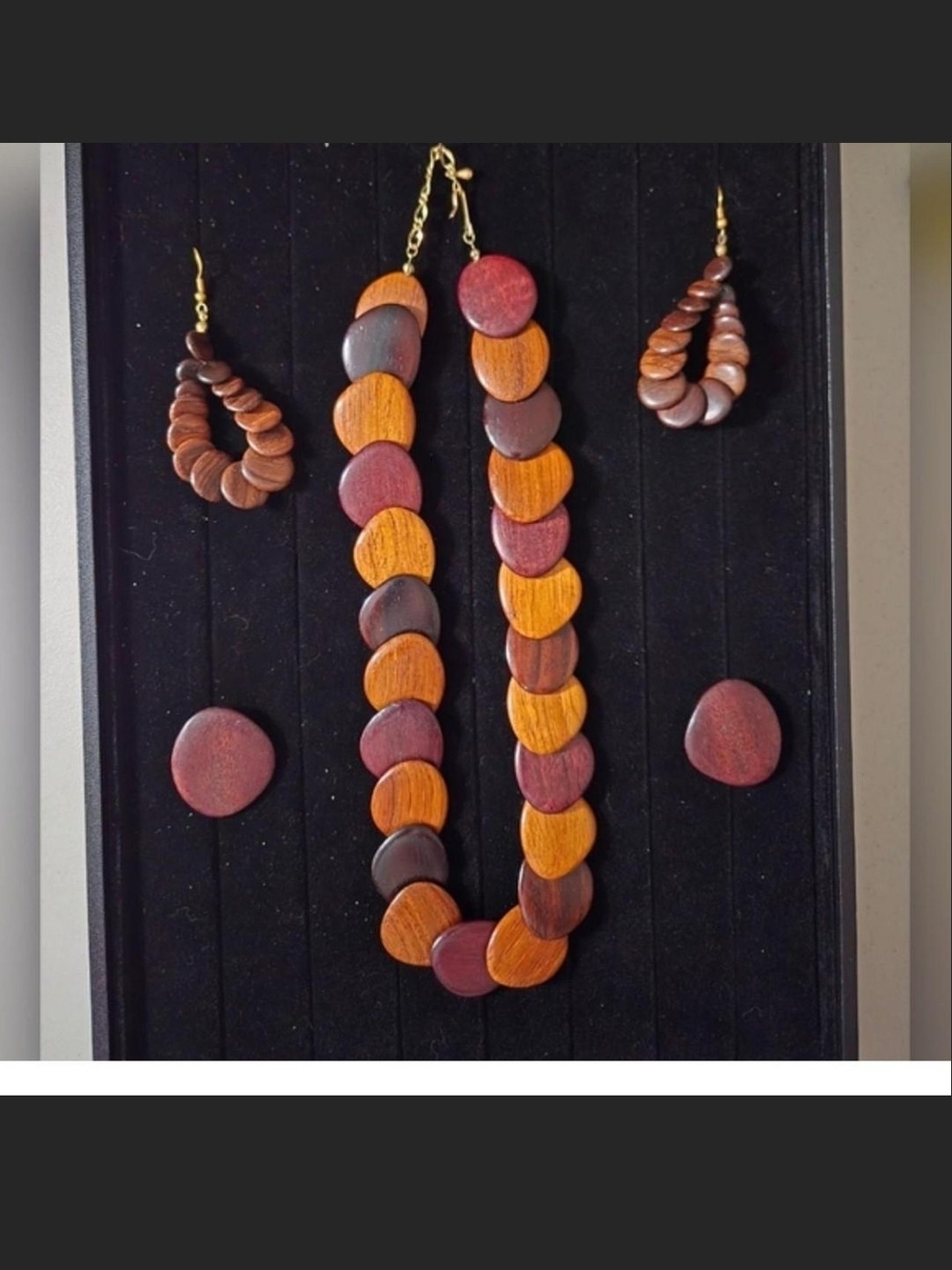 Source Unknown Multitone Wooden Disc Necklace & Earring Set - Brown, Tan, Red
